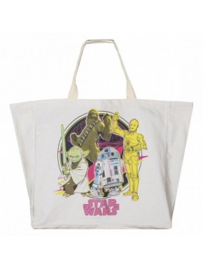Bolsa shopping XL Star Wars con Yoda, Chewbacca, C-3PO y R2-D2