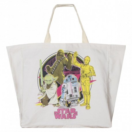Bolsa shopping XL Star Wars com Yoda, Chewbacca, C-3PO e R2-D2