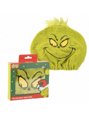 Toalha verde para cabelo com design do The Grinch