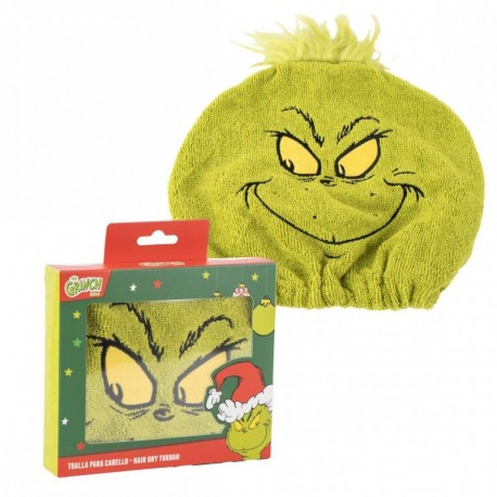 Toalha verde para cabelo com design do The Grinch