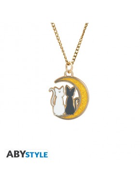 Colgante Sailor Moon con gatos en la luna dorada
