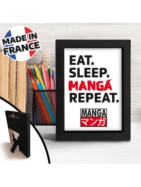 Cadre noir Kraft avec la phrase 'Eat Sleep Manga Repeat'