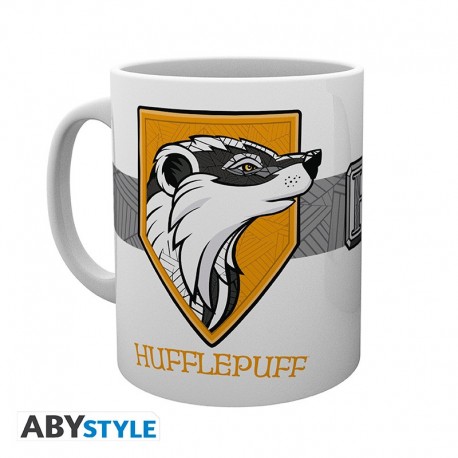 Mug blanc avec le blason jaune de Poufsouffle de Harry Potter