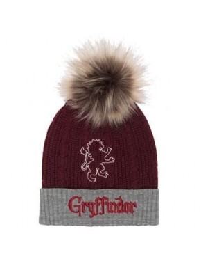 Gorro Pompón Gryffindor burdeos con león y pompón