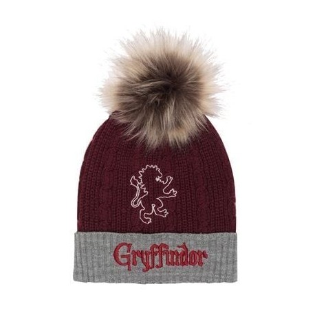 Gorro Pompón Gryffindor burdeos con león y pompón