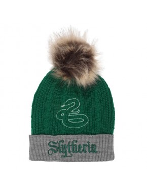 Gorro pompón Slytherin verde con bordado y pompón