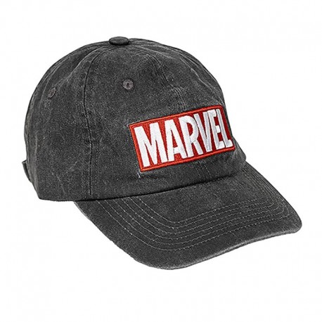 Gorra negra con logo Marvel en rojo y blanco