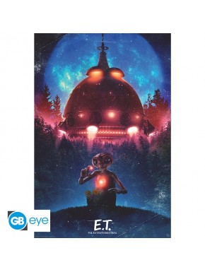 Poster E.T. con nave espacial y fondo estrellado