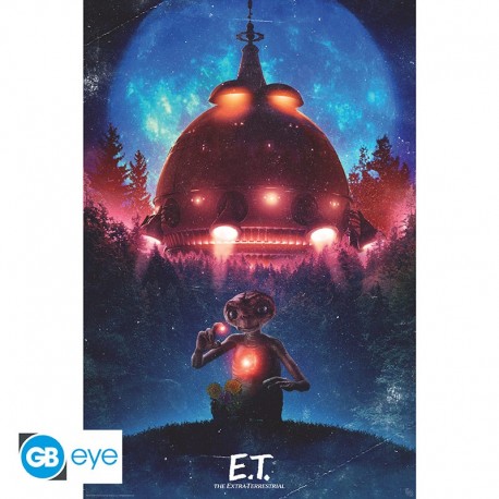 Poster E.T. con nave espacial y fondo estrellado