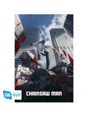 Poster Chainsaw Man com design urbano dinâmico
