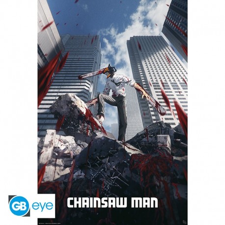 Poster Chainsaw Man com design urbano dinâmico