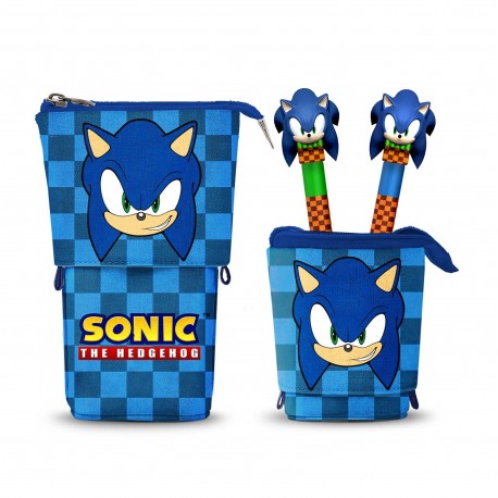 Estuche Sonic The Hedgehog azul con bolígrafos borrables