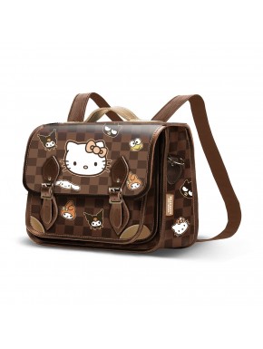 Bolso-Mochila satchel Hello Kitty en marrón con diseño de cuadros