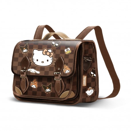 Bolso-Mochila satchel Hello Kitty en marrón con diseño de cuadros