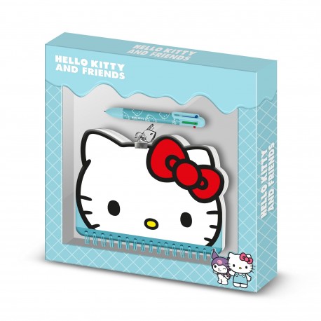 Pack journal Hello Kitty et stylo multicolore dans boîte bleue