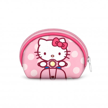 Monedero oval rosa de Hello Kitty con diseño de moto