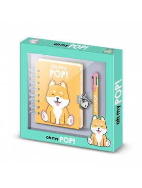 Pack de Diario A5 y Bolígrafo 6 Colores Oh My Pop Shiba