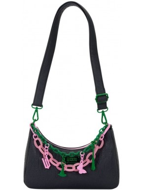 Bolsa Transversal Wicked 2 da Loungefly com detalhes em corrente verde e rosa