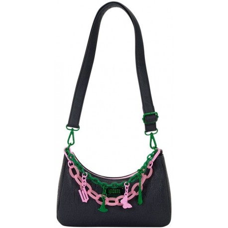 Bolsa Transversal Wicked 2 da Loungefly com detalhes em corrente verde e rosa