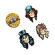 Set de 4 pins Guns N' Roses con logo y calaveras