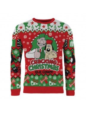 Suéter navideño Wallace y Gromit en rojo, verde y blanco