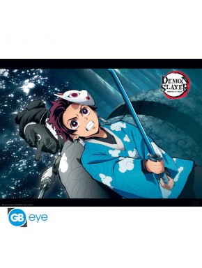 Poster Chibi Demon Slayer de Tanjiro et Urokodaki