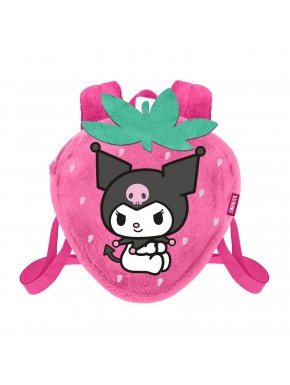Mochila de pelúcia rosa de morango com Kuromi