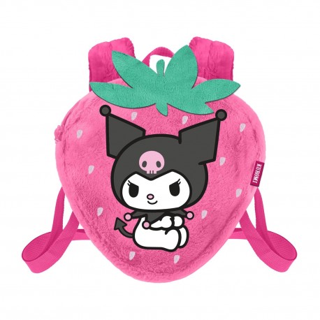 Mochila de pelúcia rosa de morango com Kuromi