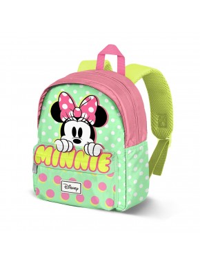 Mochila pré-escolar Minnie Mouse verde com bolinhas rosas