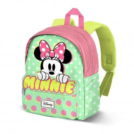 Mochila pré-escolar Minnie Mouse verde com bolinhas rosas