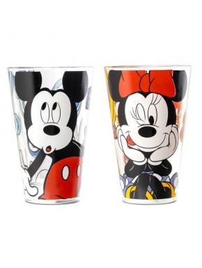 Juego de vasos de vidrio de Mickey y Minnie Mouse