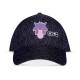 Gorra de béisbol con diseño de Gengar de Pokémon, fondo negro.