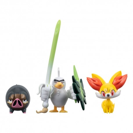 Pack de figuras Pokémon Fennekin, Lechonk y Sirfetch'd