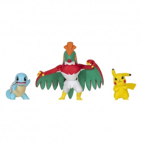 Figuras articuladas de Pokémon Pikachu, Squirtle, y Hawlucha.