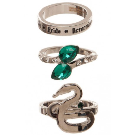 Conjunto de 3 anéis Sonserina de Harry Potter