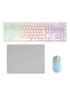 Combo gaming Mars blanc avec clavier, souris et tapis