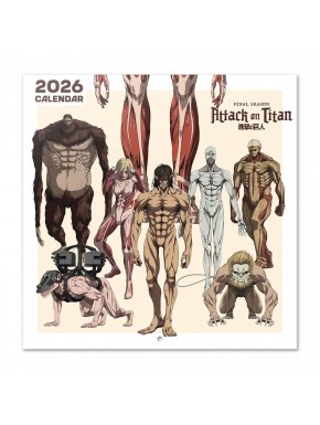 Calendario de pared 2026 Attack on Titan con titanes