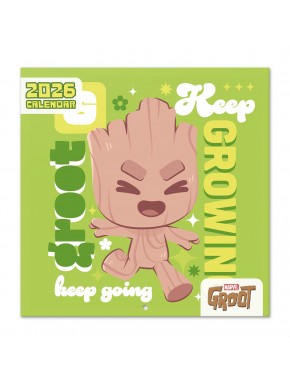 Calendario 2026 Marvel Yo Soy Groot verde con Groot sonriente