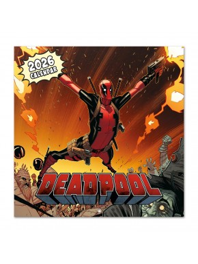 Calendario de pared 2026 de Deadpool con diseño en llamas