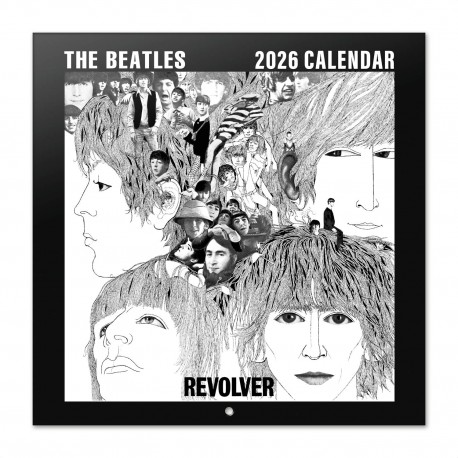 Calendário de parede 2026 dos The Beatles em preto e branco
