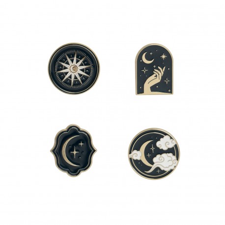 Set de 4 pins astrales esmaltados en aleación de zinc