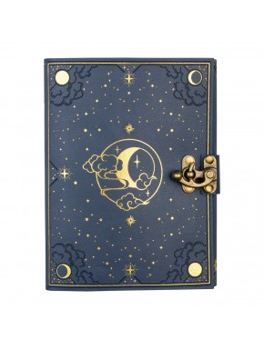 Caderno de pele vegana com design astral e fecho metálico