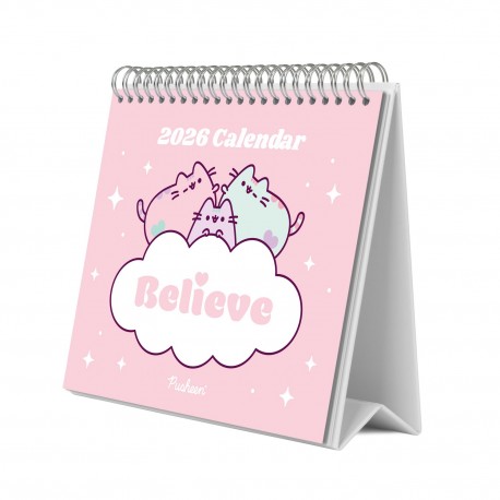 Calendário de mesa 2026 Pusheen rosa com design de gato