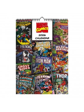 Calendrier mural 2026 Marvel avec couvertures de comics