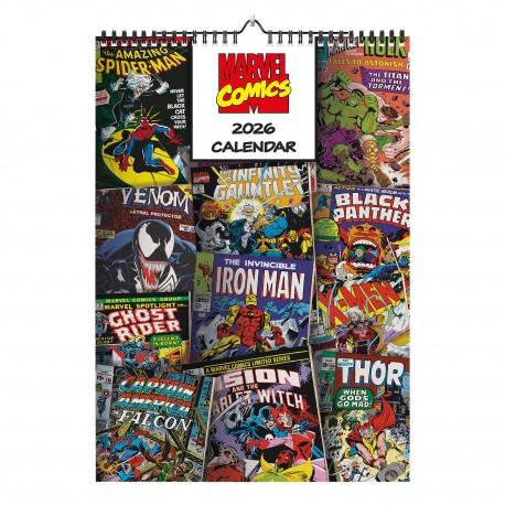 Calendario de pared 2026 Marvel con portadas de cómics