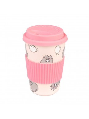 Copo de cerâmica Pusheen com tampa e empunhadura de silicone