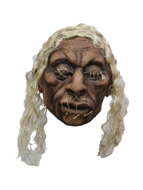 Accesorio de látex de cabeza reducida con costuras y cabello desaliñado