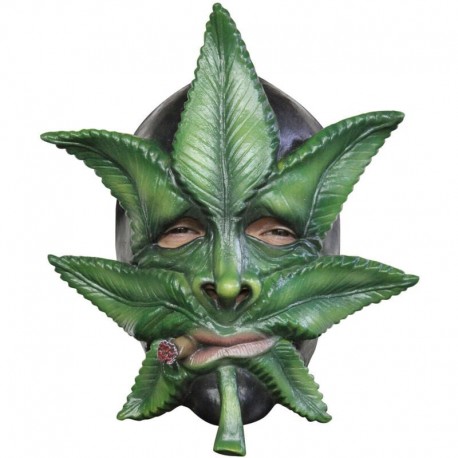 Máscara de látex con diseño de hoja de cannabis