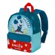 Mochila azul de Mickey Mouse con bolsillo frontal rojo