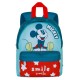 Mochila azul de Mickey Mouse con bolsillo frontal rojo